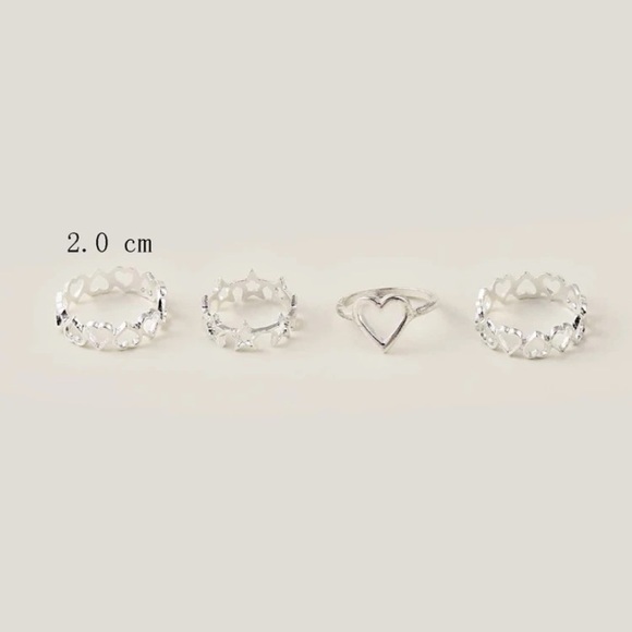 🍁 5/$20 NWT 4 Silver Rings. Hearts and Stars - Picture 2 of 3